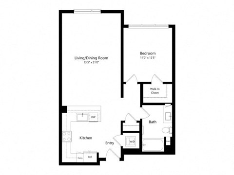 Floor plan for 1 bed, 1 bath, 831 sqft